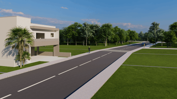 Rua com residencia moderna